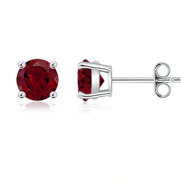 Angara Jewelry - Authentic ANGARA Garnet January Birthstone Stud Sterling Silver 925 Earrings